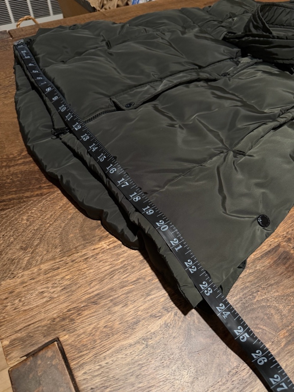 Sam Edelman Hooded Long Puffer Vest Dark Olive Green Small Adjustable Waist - S - Picture 13 of 16